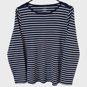 LL Bean Striped Pima Cotton Long-Sleeve Boatneck Top Blue & White Women's Large